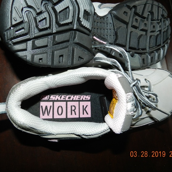 Woman's Sketchers Work Grey/Pink Steel Toe Sho - Picture 4 of 6